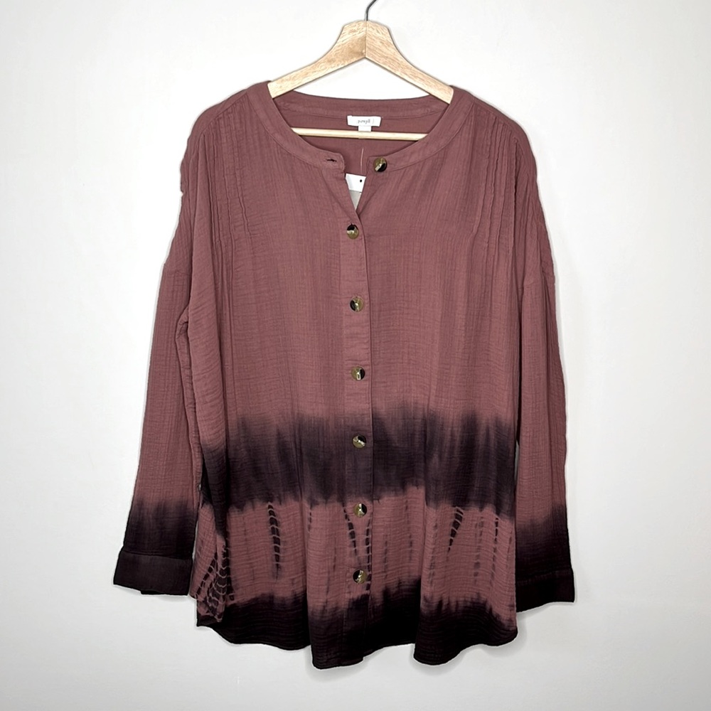 NWT J.Jill Pure 100% Cotton Tie‎ Dye Tunic Blouse Size Large